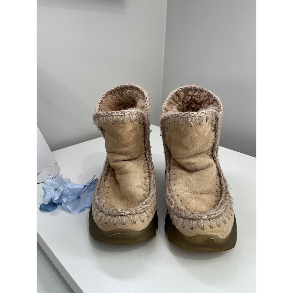 Mou Eskimo Tan Sheepskin Shearling Boots St. Moritz‎ Scout Lug Sole Size 37